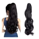 TESS 18in Claw Clip Ponytail Extensions, Curly-Wavy, Natural Black 140g