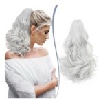 TESS Claw-on Ponytail Clip-in Extension, Matte, 14in, Curly Silver Gray