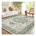 TOPICK Vintage Green Rug 160x230cm Washable, Stain Resistant