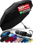 TUMELLA Strongest Windproof Travel Umbrella (Compact, 100MPH Wind-Tested) Light, Portable, One-Handed Use, Black – Sold by Tumella / FBA