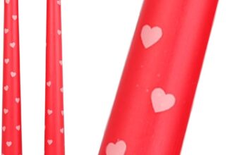 Talking Tables 2 x Heart Taper Dinner Candles 5 Hr Burn, Decorative Table Candles for Romantic Dinners, Valentines Celebrations and Home Styling Unscented Wax with Heart Detail 25cm