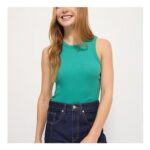 Teal Sleeveless Ribbed Racer Crew Neck Vest
