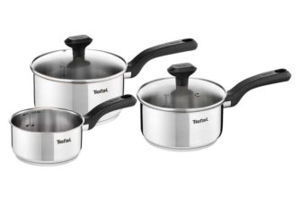 Tefal Comfort Max Stainless Steel 3-Piece Pan Set, Glass Lids