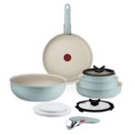 Tefal Ingenio Serenity Green Non-Stick 11-Piece Cookware Set, Glass Lids
