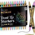 Thboxes 30 Metallic Marker Pens, Dual Tip Acrylic Paint Pens