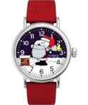 Timex Peanuts Snoopy Santa 40mm Watch – Red Leather Strap with Blue Dial and Silver-Tone Case. Sold by Watches2U FBA
