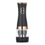 Tower Electric Dual Salt and Pepper Mill, Battery Operated with Adjustable Ceramic Grinders, Black and Rose Gold – 3 Year Warranty