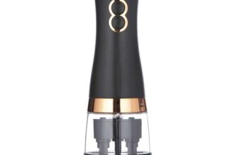 Tower Electric Dual Salt and Pepper Mill, Battery Operated with Adjustable Ceramic Grinders, Black and Rose Gold – 3 Year Warranty