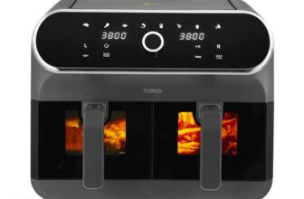 Tower T17195 Elite Dual Basket Air Fryer, Match Cook & Sync Finish Functions, 8 Cooking Presets, Vortx Technology, 8L, 1700W, Graphite