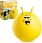 Toyrific Jump N Bounce Kids Space Hopper, 20 Inch Retro Bouncing Ball with Easy Grip Handles, Outdoor or Indoor Exercise Toy for Ages 3, Smiley Yellow Design