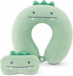 Travel Pillow Neck Support Cushion, Portable Cushion with Eye Mask Great Companion for Long Trips and Commutes, Perfect Accessory for Flights, Road Trips, Home and Office Breaks, Green