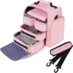 Travel Toiletry Bag for Women, Pink, with 5 Detachable Compartments, Jewelry Organiser Roll, Makeup Cosmetic Organiser