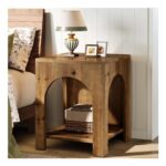 Tribesigns Farmhouse End Table, Arch Design, 2-Tier Square Storage