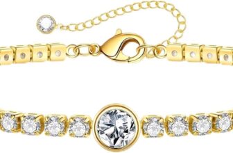 Turandoss Birthstone Tennis Bracelet for Women 14K gold plated birthstone bracelet, hypoallergenic and tarnish-resistant, birthday gift for women.
