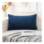 UGASA Velvet Corduroy Striped Throw Pillow Cover, 12×20, Navy
