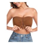 UMIPUBO Strapless Wirefree Push-up Bandeau Bra, Front-Fastening, Caramel, L