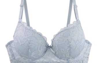 Underwired Lace Balconette Bra, Soft Bralette, Light Blue 75B