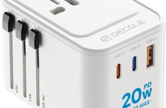 Universal Travel Adapter for International Travel – EU UK US AU JP PD 20W, 2 USB-C 1 USB-A, International Plug Adapter, All in One Portable Adapter, NOT A Voltage Converter (White)