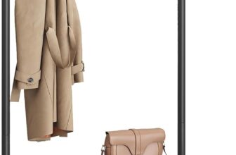 VASAGLE Coat Rack, Hallway Cabinet, Cloakroom, Clothes Rack, with Bench and Shoe Shelves, Hooks, Metal Frame, Height 175 cm, Industrial Style, Rustic Brown and Black HSR41BX