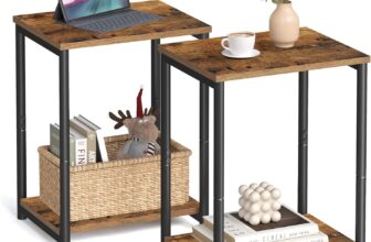 VASAGLE Set of 2 Side Tables, 2-Tier Sofa Side Tables, Bedside Tables with Steel Frames, for Living Room, Bedroom, Home Office, Industrial Style, Rustic Brown and Black LET272B01