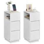 VASAGLE Slim Bedside Tables, Set of 2 Small Narrow Side End Tables with Drawers