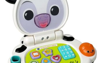 VTech Baby Discovery Zebra Laptop, English Laptop teaches shapes, colours, letters and numbers, with spinner, mouse and role-play activities. Ages 3-24 months