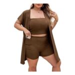 Vaimti 3-Piece Plus-Size Outfit: Crop Top, Shorts, Cardigan