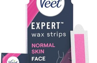 Veet Expert Face Cold Wax Strips, Normal Skin, 20 Strips, 2 Finish Wipes Hair Removal Wax Strips, 28 days of smoothness, Removes shortest hair from root, Moisturise with Shea Butter