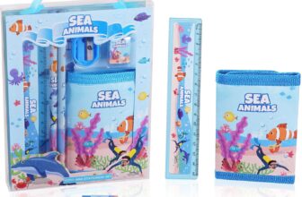Vicloon Underwater Animals Stationery Set, Stationery Gift Set, Include 2pcs Pencil Case, Rulers, Eraser, Pencil Sharpener and Coin Purse, Underwater Animals Stationery Sets for Girls and Boys