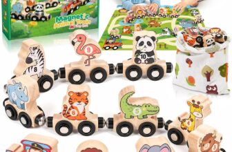 WEARXI Toys for 1 2 3 Year Old Boys Girls, Natural Wooden Toys Train Set Montessori Toddler Baby Kids Toys for 1 2 3 Year Old Boys Girls Birthday Gifts Party Bag Fillers, Farm Animals Track Mat Set