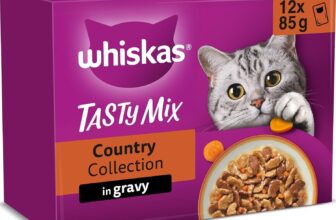 WHISKAS TASTY MIX Adult Wet Cat Food in Gravy 12x85g Country Collection (Pack of 4)
