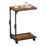 WLIVE C-Shaped Mobile Side Table, Adjustable, on Wheels, Brown