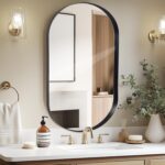 Wall Mirror Oval 60×90 CM Wall-Mounted Bathroom Vanity Mirror Stylish Black Mirror Wall Decor Rectangle Wall Hanging Mirror with Curved Corners for Hallway Entrance Living Room Bedroom