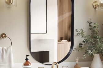 Wall Mirror Oval 60×90 CM Wall-Mounted Bathroom Vanity Mirror Stylish Black Mirror Wall Decor Rectangle Wall Hanging Mirror with Curved Corners for Hallway Entrance Living Room Bedroom