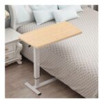 Warmiehomy Overbed Table with Wheels, Height Adjustable, C-Shaped, Wood Grain