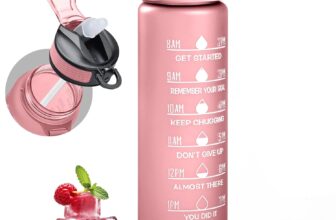 Water Bottle 1000ml Sports Water Bottle with Motivational Time Marker & Straw, Dishwasher Safe Leak-proof Drink Bottle BPA Free Non-Toxic Tritan Material 1 Click Open for Running Gym