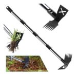 Weed Puller Tool with Long Handle, 2-in-1 Rake and Hoe