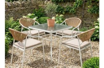 White 4 Seater Rattan Design Garden Dining Set