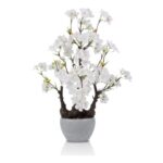 White Cherry Blossom Bonsai Pot Faux Plant Office Decor