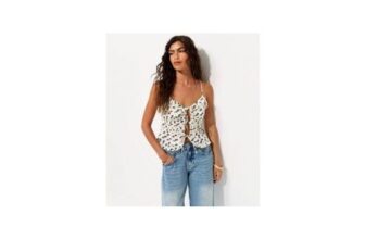 White Cotton Floral Tie Front Cami Top