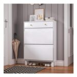 White Shoe Cabinet with 2 Flip Drawers, 1 Pull-out Drawer