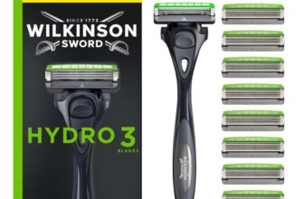 Wilkinson Sword Hydro 3 Mens Razor Handle, 8 Blade Refills – Sold by Maison Elyra FBA