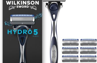 Wilkinson Sword Hydro 5 Mens Razor Handle, 9 Blade Refills 5 Blade Face or Body Razors for Men, Dual Lubrication, Moisturising Gel Formula, Soothing Aloe Vera, Flip Trimmer Shaver Head