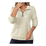 Women Cable Knit Half Zip Pullover Sweatshirt, Long Sleeve