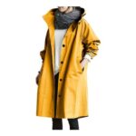 Women Hooded Waterproof Rain Trench Coat, Button Front, Mid-Length