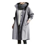 Women Mid-Length Hooded Waterproof Rain Trench Coat