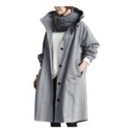 Women Mid-Length Hooded Waterproof Rain Trench Coat, Button Front