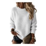 Women Raglan Sleeve Knit Sweater, Crew Neck, Oversized Gray