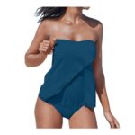 Women Tankini Set: Tummy Control, High-Waisted, Shorts, Dark Blue XXL