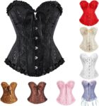 WomenS Corset Top Lace Up Satin Boned Overbust Plus Size Bustier Top